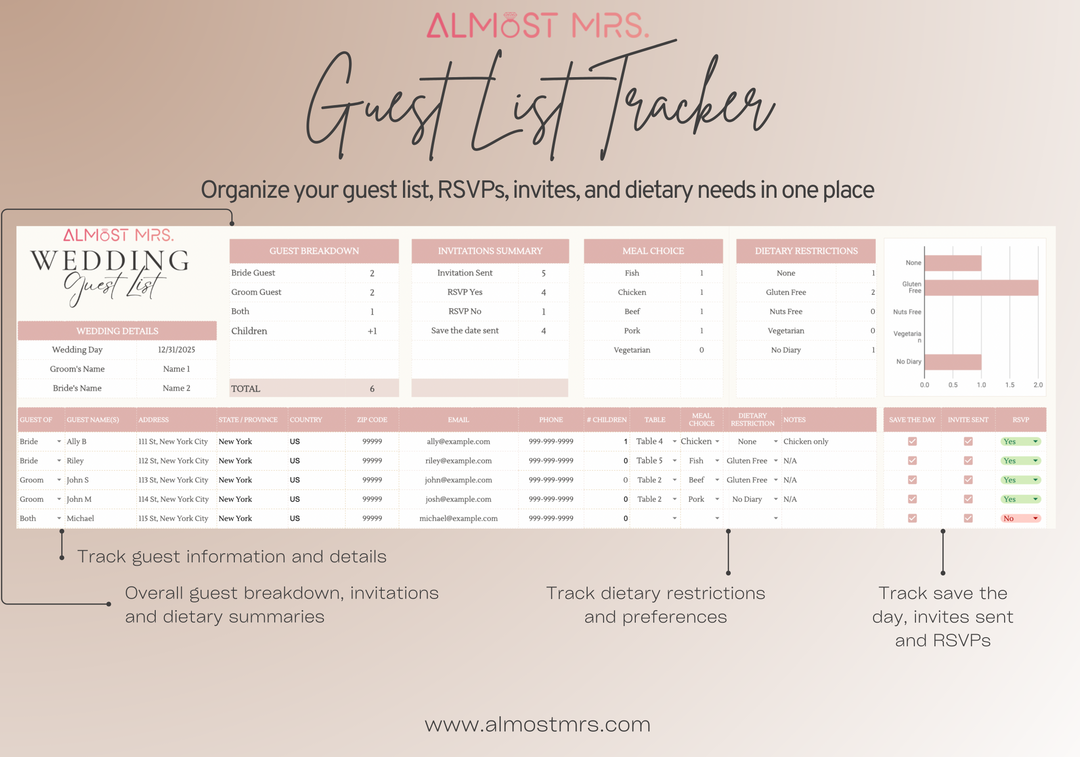 Organize your guest list, RSVPs, invites, and dietary needs in one place